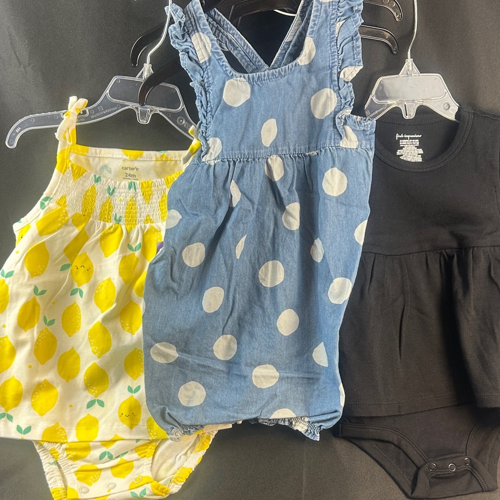 24 Month Baby Romper/Dress Set - All NWT - Lemon, Polka Dot Soft Denim, Black